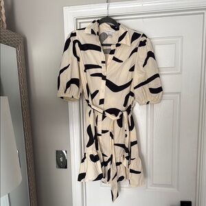 Sincerely Jules Black and Cream Wrap Mini Dress